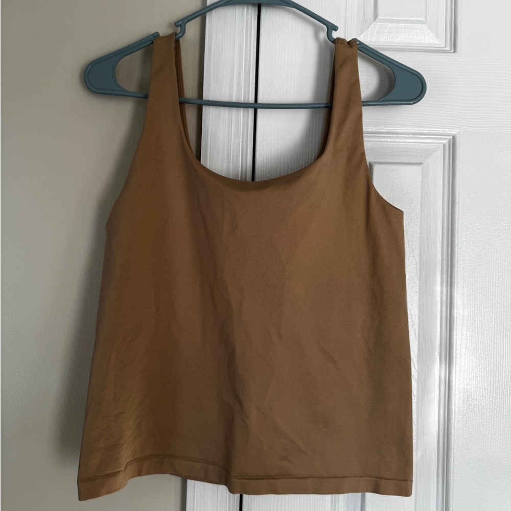 Avec Les Filles Fitted Crop Tank Top or Cami with Built-in Bra, Tan, L/XL - Picture 2 of 7